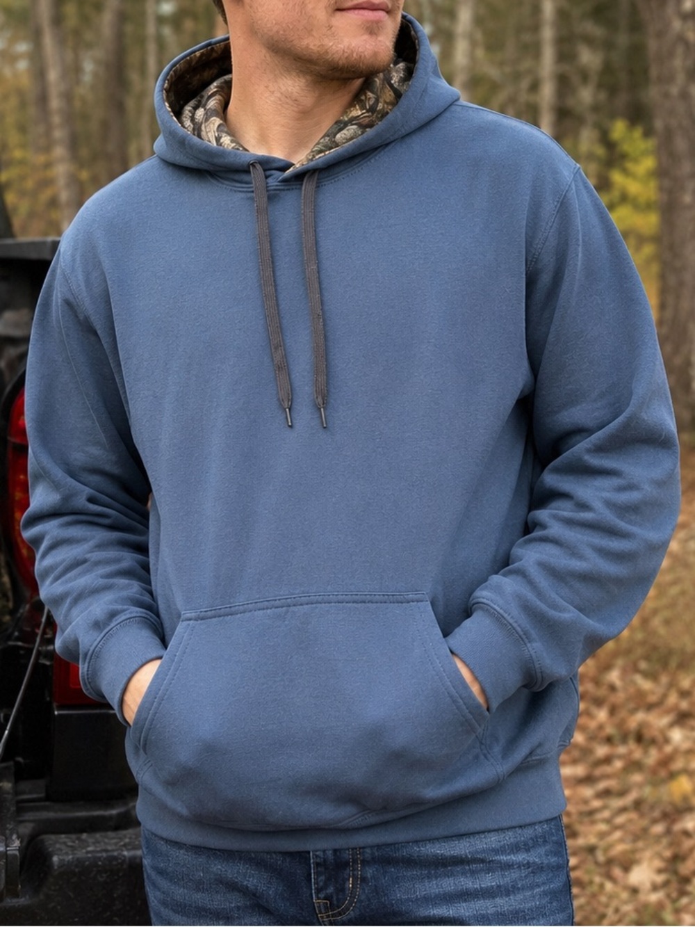 Mossy Oak Men’s L Blue Hoodie Camo Lined Hunting Outdoor Pullover